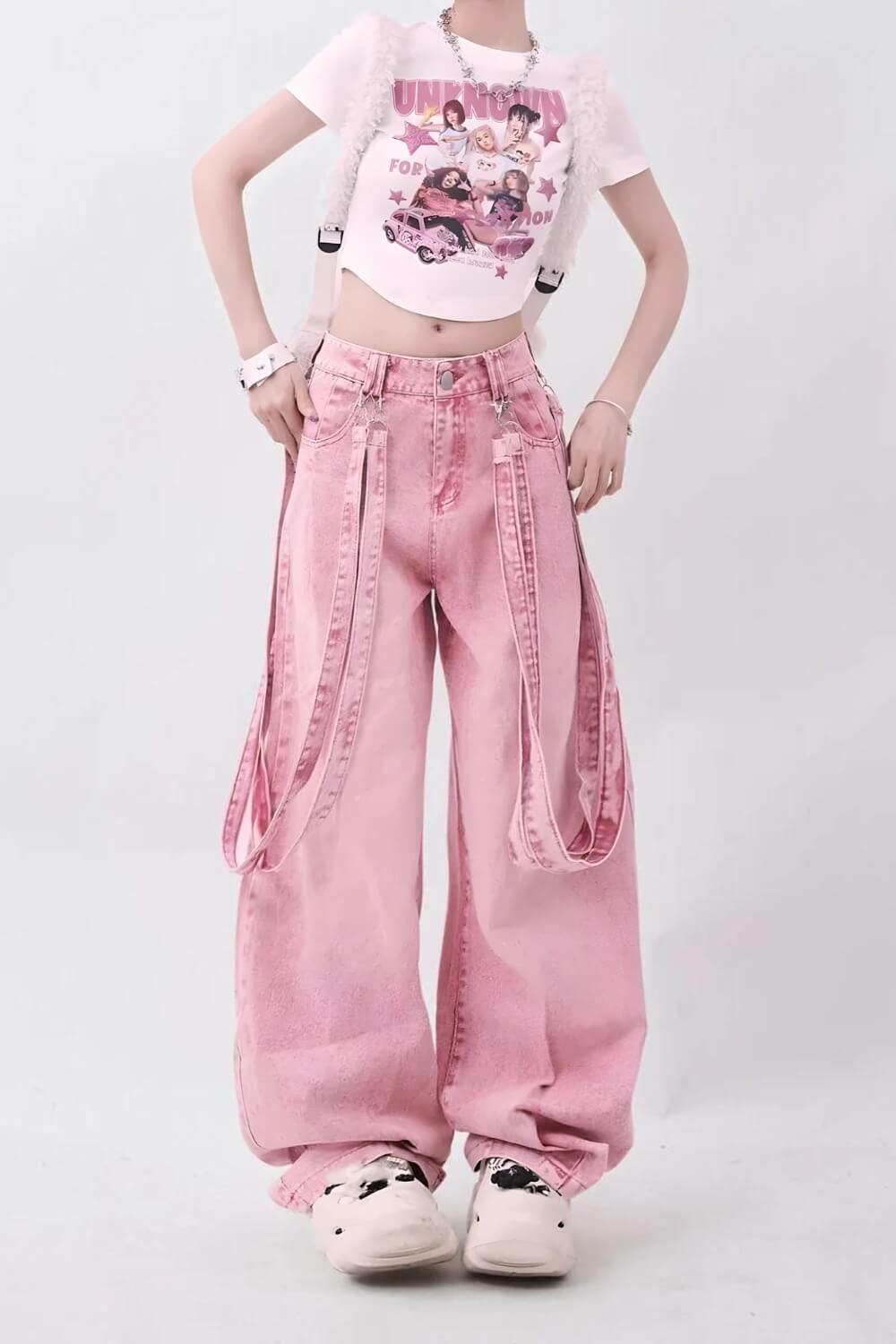 Y2K Soft Girl Double-Belted Baggy Jeans for Trendy Summer Outfits and Aesthetic Looks