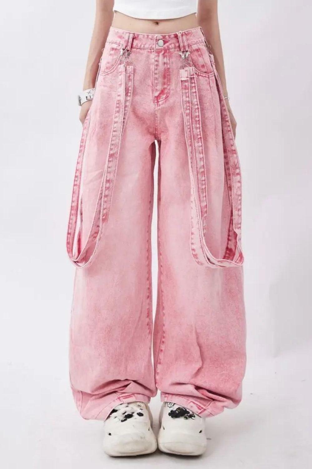 Y2K Soft Girl Double-Belted Baggy Jeans for Trendy Summer Outfits and Aesthetic Looks