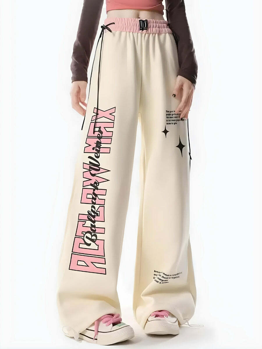 Y2K Soft Girl Lace Up Sweatpants - Trendy Grunge Style for Summer Outfits & Retro Vibes