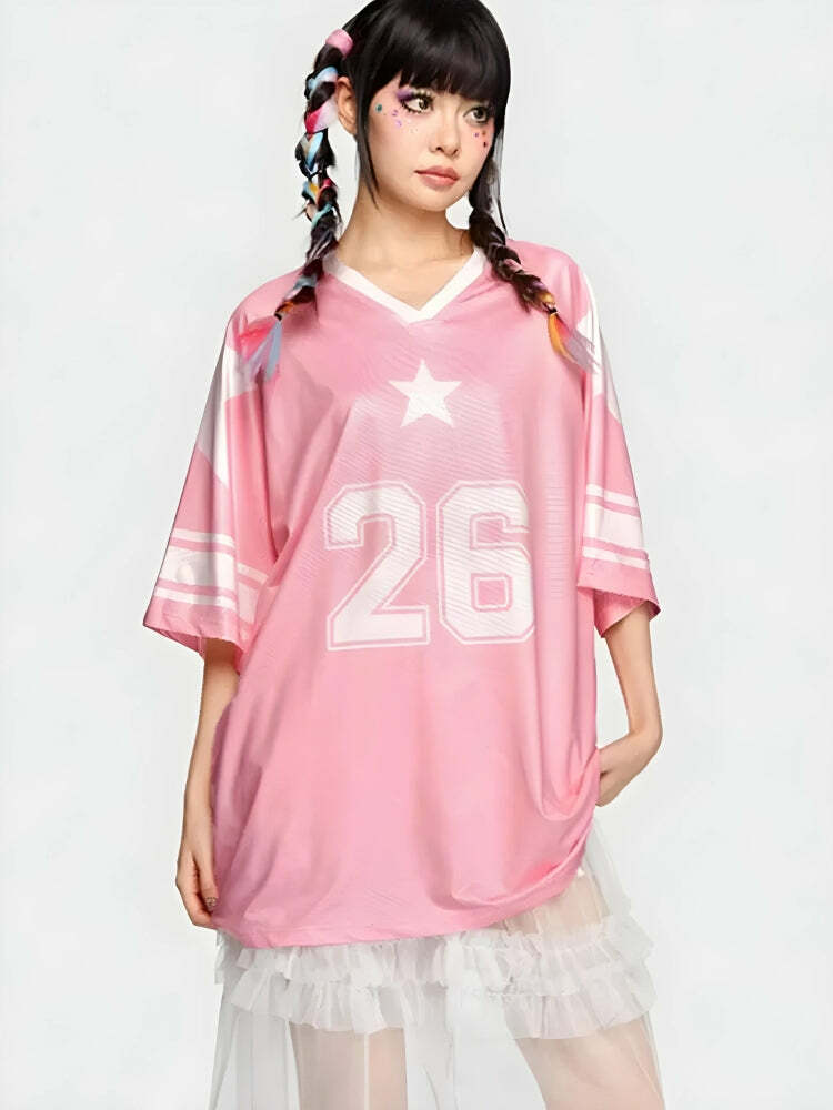 Y2K Soft Girl Star 26 Jersey Top - Trendy Summer Aesthetic for Effortless Style