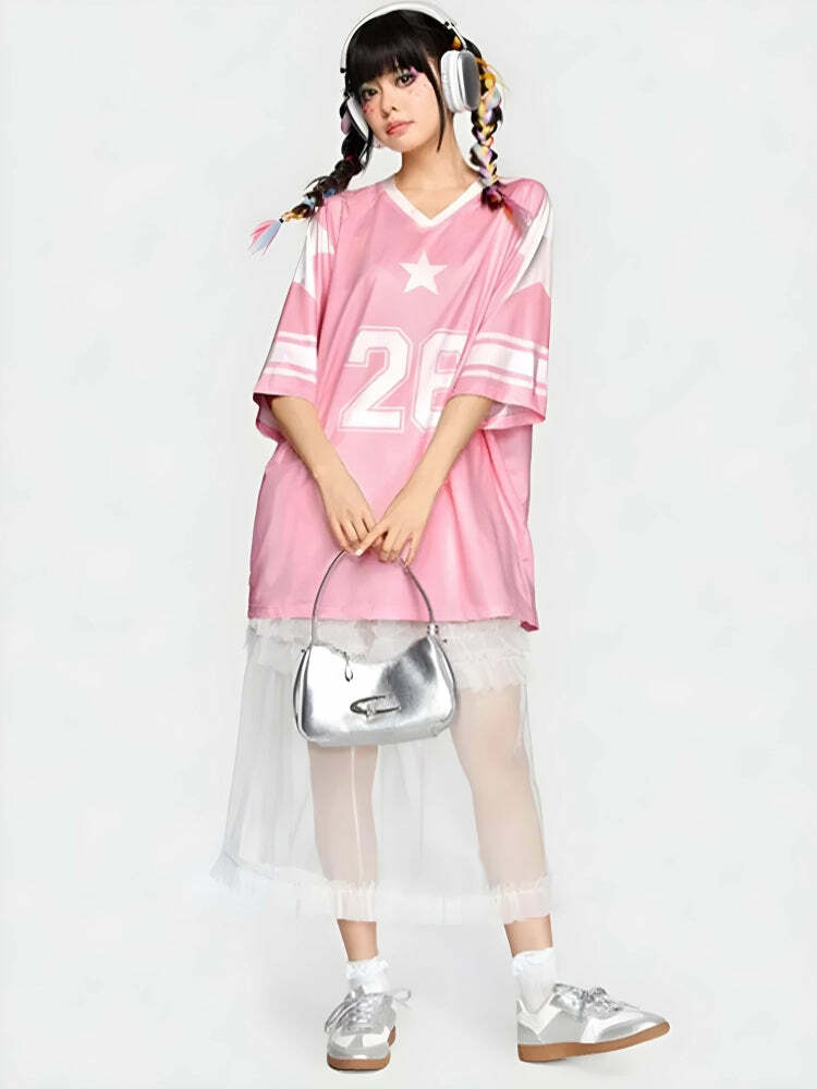 Y2K Soft Girl Star 26 Jersey Top - Trendy Summer Aesthetic for Effortless Style