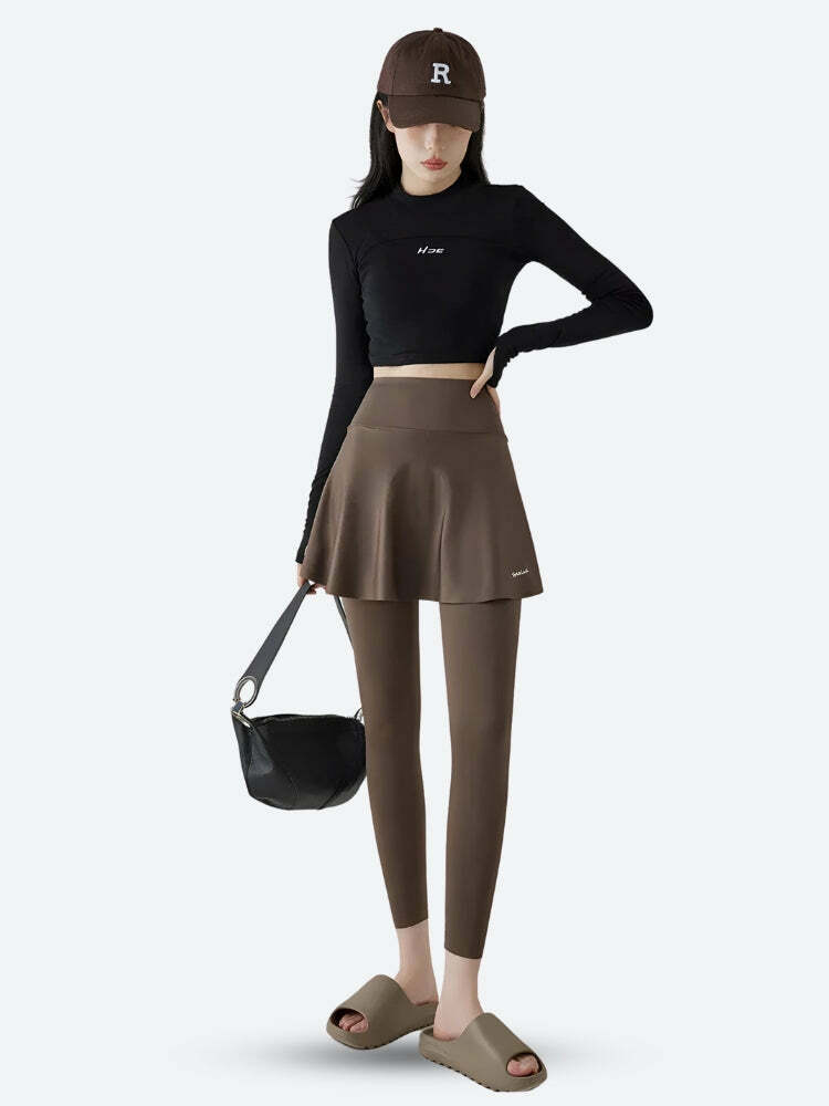 Y2K Sporty Mini Skirt with Leggings - Trendy Summer Outfit for a Chic Look