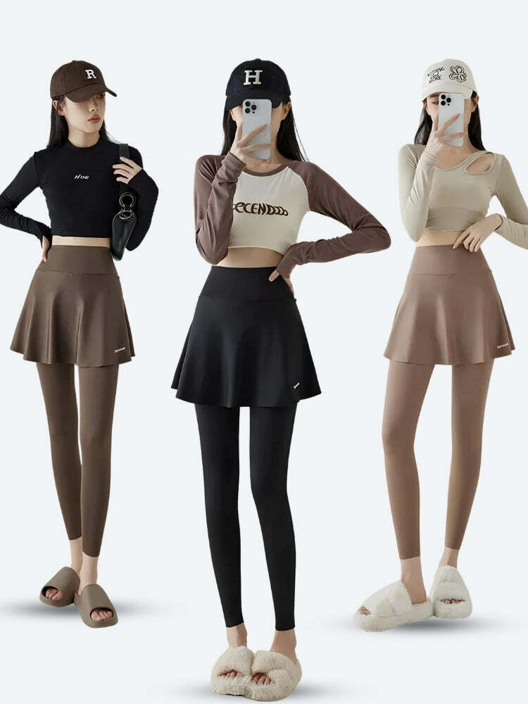 Y2K Sporty Mini Skirt with Leggings - Trendy Summer Outfit for a Chic Look