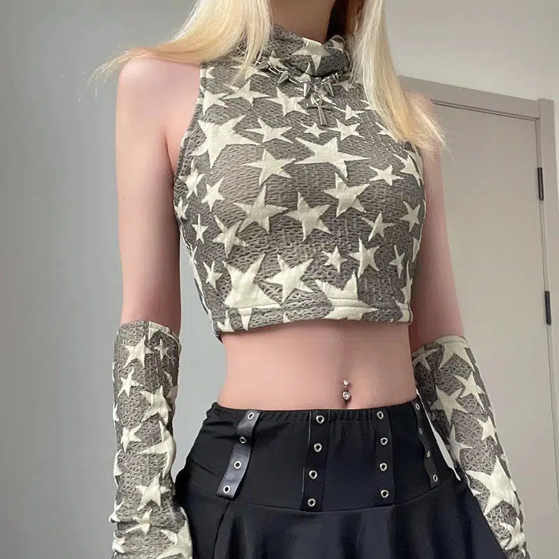 Y2K Star Embroidered Crop Top - Trendy Y2K Aesthetic for Summer Outfits and Casual Looks