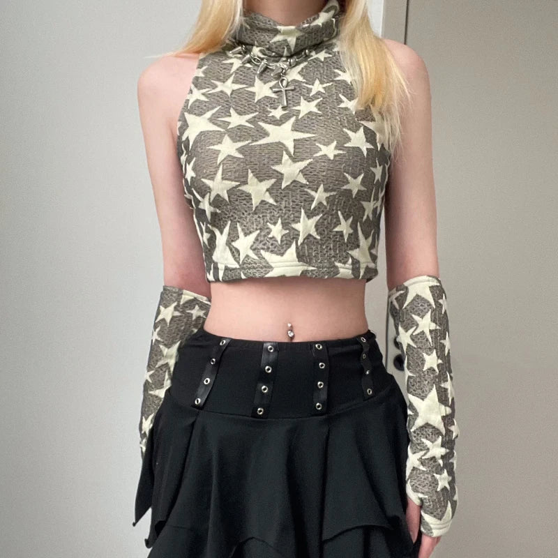 Y2K Star Embroidered Crop Top - Trendy Y2K Aesthetic for Summer Outfits and Casual Looks