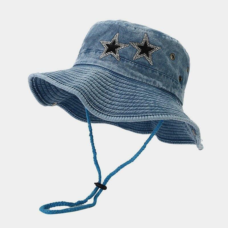 Y2K Star Printed Denim Trucker Hat for a Retro Cowgirl Aesthetic Look