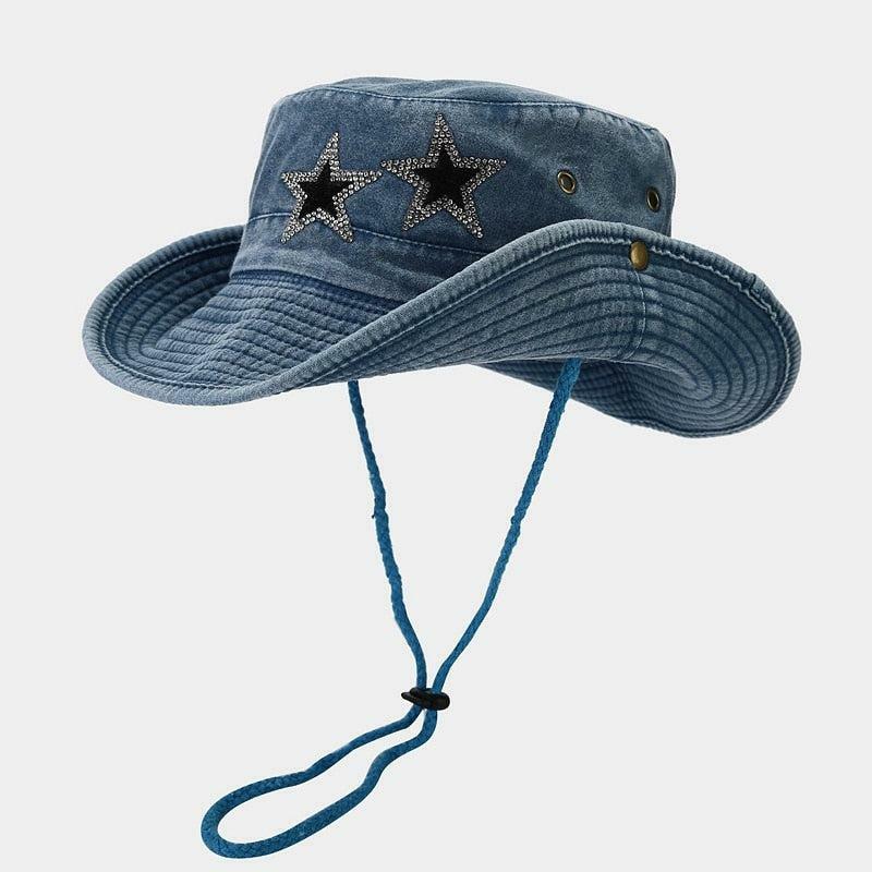 Y2K Star Printed Denim Trucker Hat for a Retro Cowgirl Aesthetic Look