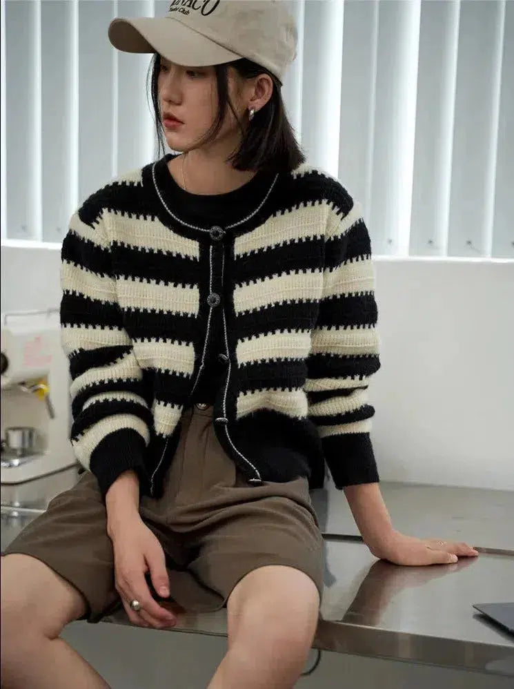 Y2K Striped Button-Up Cardigan for Trendy Summer Outfits and Aesthetic Looks