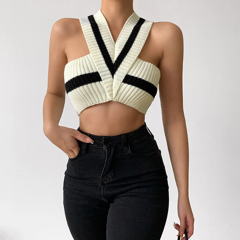 Y2K Striped Knitted Crop Top - Trendy Summer Essential for Aesthetic Outfits and 90s Vibes