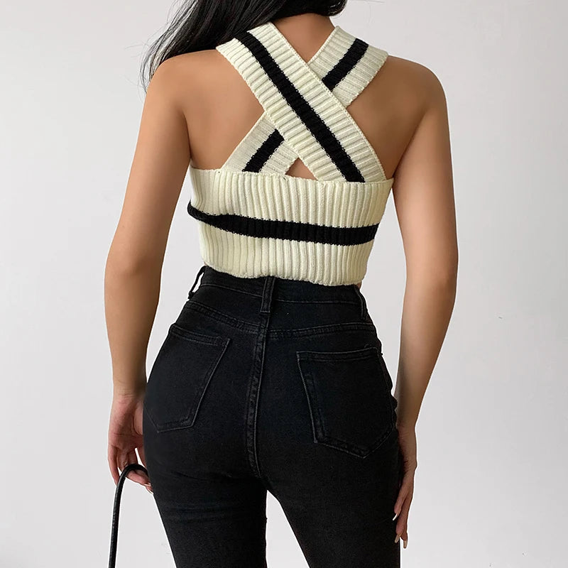 Y2K Striped Knitted Crop Top - Trendy Summer Essential for Aesthetic Outfits and 90s Vibes