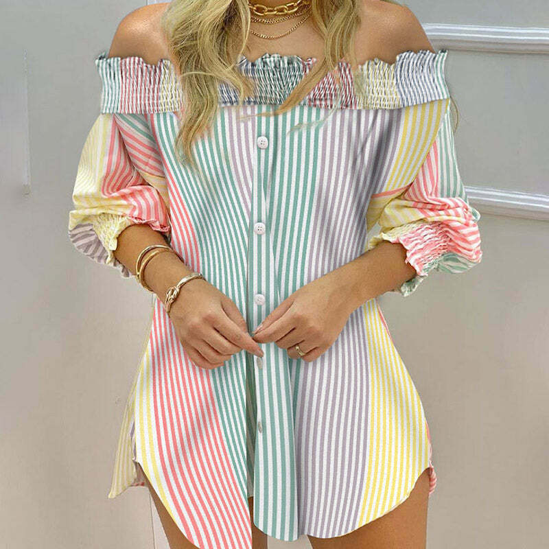 Y2K Striped Print Shirt - Cute Aesthetic Top for Coquette, Grunge, and Soft Girl Styles