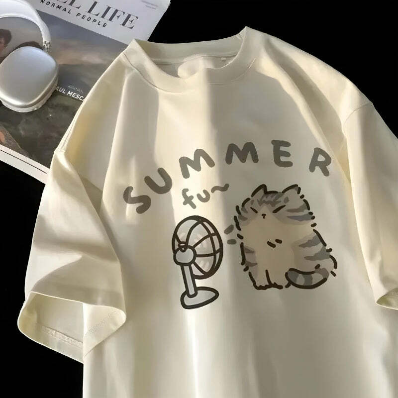 Y2K Summer Cat Tee - Cute Graphic Top for Trendy Outfits and Aesthetic Vibes