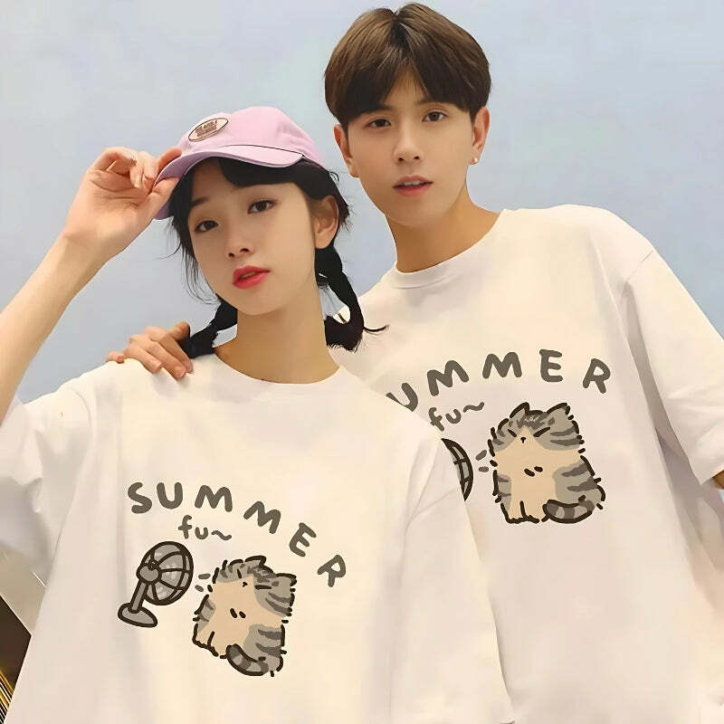 Y2K Summer Cat Tee - Cute Graphic Top for Trendy Outfits and Aesthetic Vibes