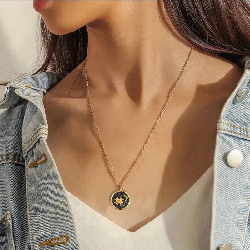 Y2K Sun Moon Charm Necklace - Celestial Aesthetic Jewelry for Trendy Summer Outfits