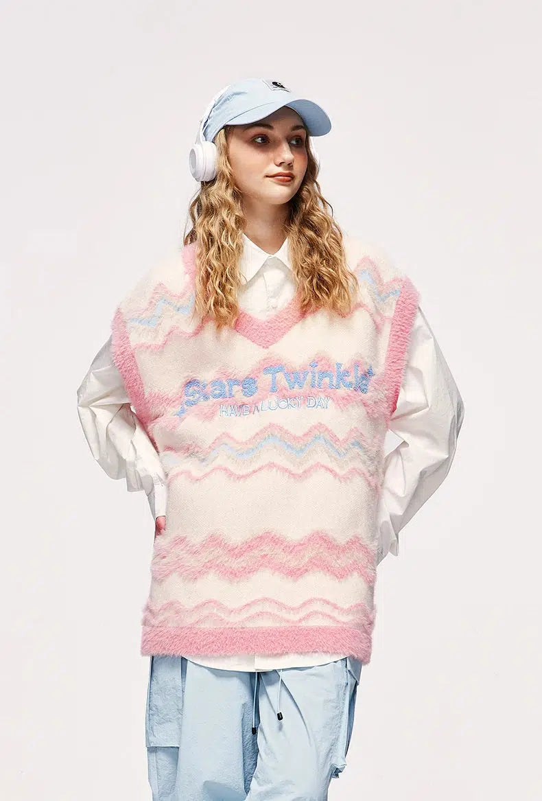 Y2K Twinkle Fluffy Sweater Vest - Cozy Layering Piece for 90s Aesthetic Outfits