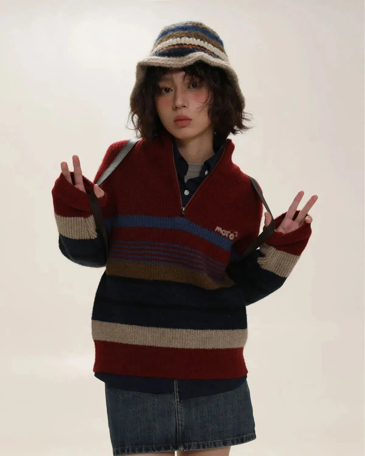 Y2K Vintage Aesthetic Knitted Zip Sweater for Effortless Grunge and Cozy Summer Outfits