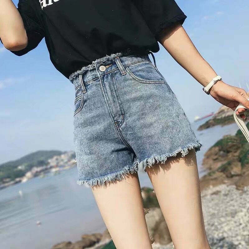 Y2K Vintage Curling Denim Shorts - Cute Grunge Aesthetic with Pastel Goth Vibes