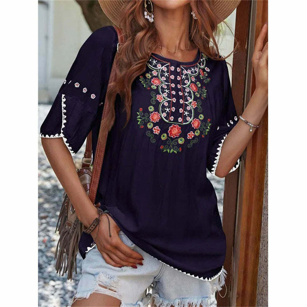 Y2K Vintage Floral Print Casual T-Shirt - Comfy Aesthetic Top for Grunge & Coquette Styles