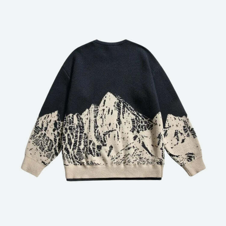 Y2K Vintage Mountain Knitted Sweater - Cozy Grunge Style for Effortless Aesthetic Outfits