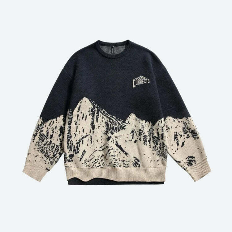 Y2K Vintage Mountain Knitted Sweater - Cozy Grunge Style for Effortless Aesthetic Outfits