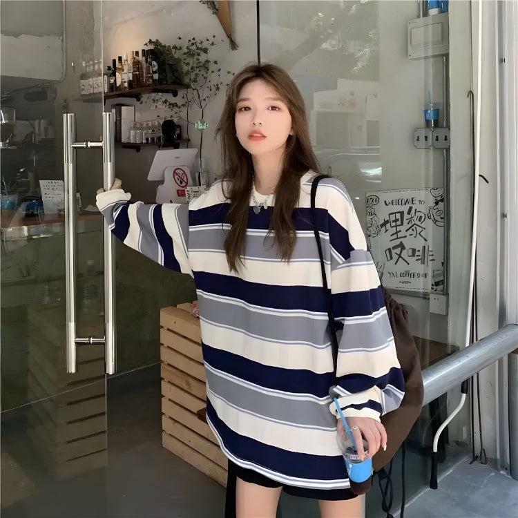 Y2K Vintage Striped Sweatshirt - Trendy Casual Top for Effortless 90s Aesthetic Style