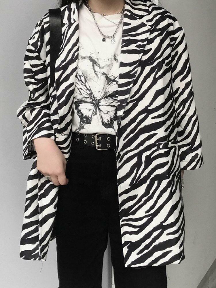 Zebra Print Y2K Blazer - Trendy Statement Piece for Grunge and 90s Fashion Lovers