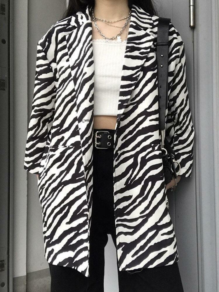 Zebra Print Y2K Blazer - Trendy Statement Piece for Grunge and 90s Fashion Lovers